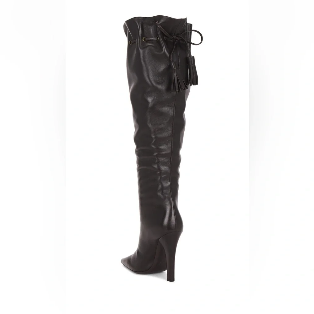 NEW! Saint Laurent Knee High Boot in Harris Eagle Brown - Picture 3 of 9